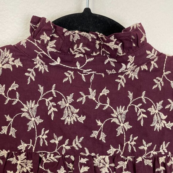 Ann Taylor Womens Small Floral Embroidered Top Short Sleeve Ruffle Neck Shirt - Picture 9 of 11